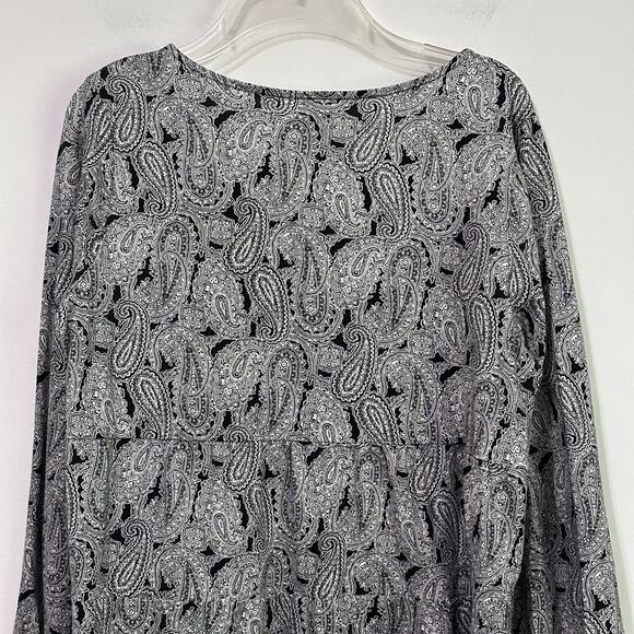 Lands End Square Neck Tee Top M 10/12 Black White Long Sleeve Pullover Stretch - Picture 7 of 10